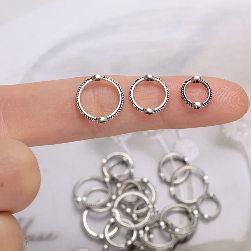 10/100pcs Antique Round Frame Wrapped Bead Connect Rings Spacers Sliver Through Hole Beading Cap DIY Bracelet for Jewelry Making