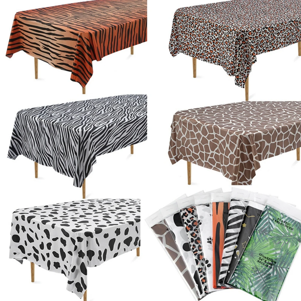 Nappe en plastique PEVA à imprimé animaux de la jungle, jetable et réutilisable, pour décoration de fête d'anniversaire, décoration de table à manger, 1 pièce