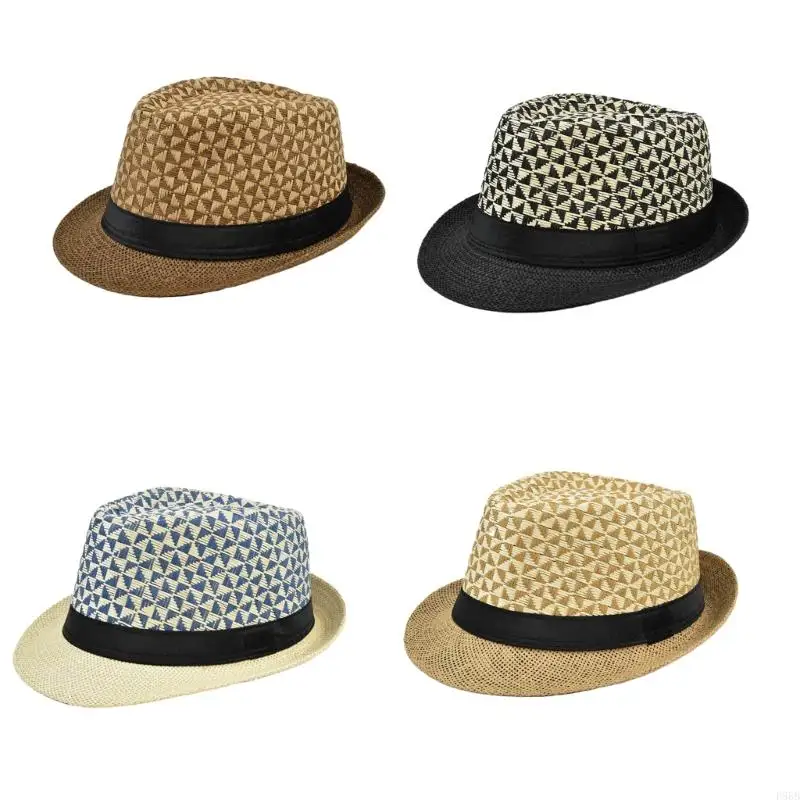 

P88B Straw Beach Hat Straw British Panama Hat Straw Fedora Hat for Outdoor Activities