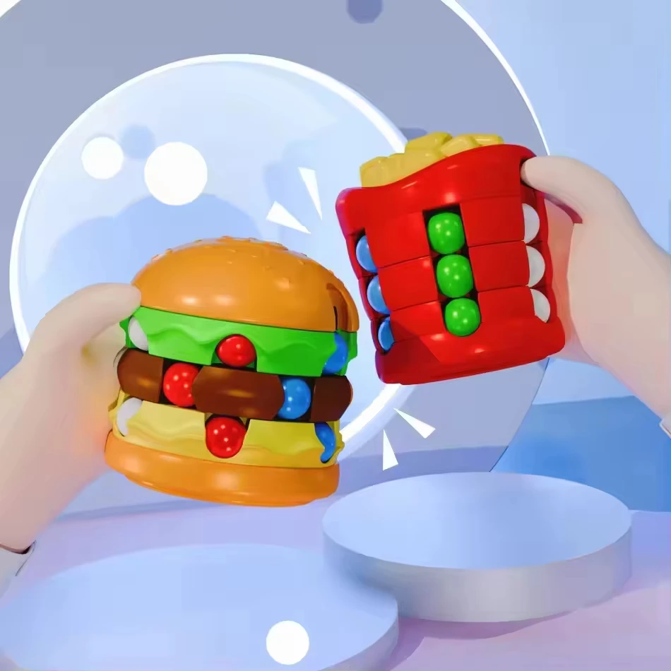 

Hamburger, fries, magic beans, Rubik's cube, finger spinner