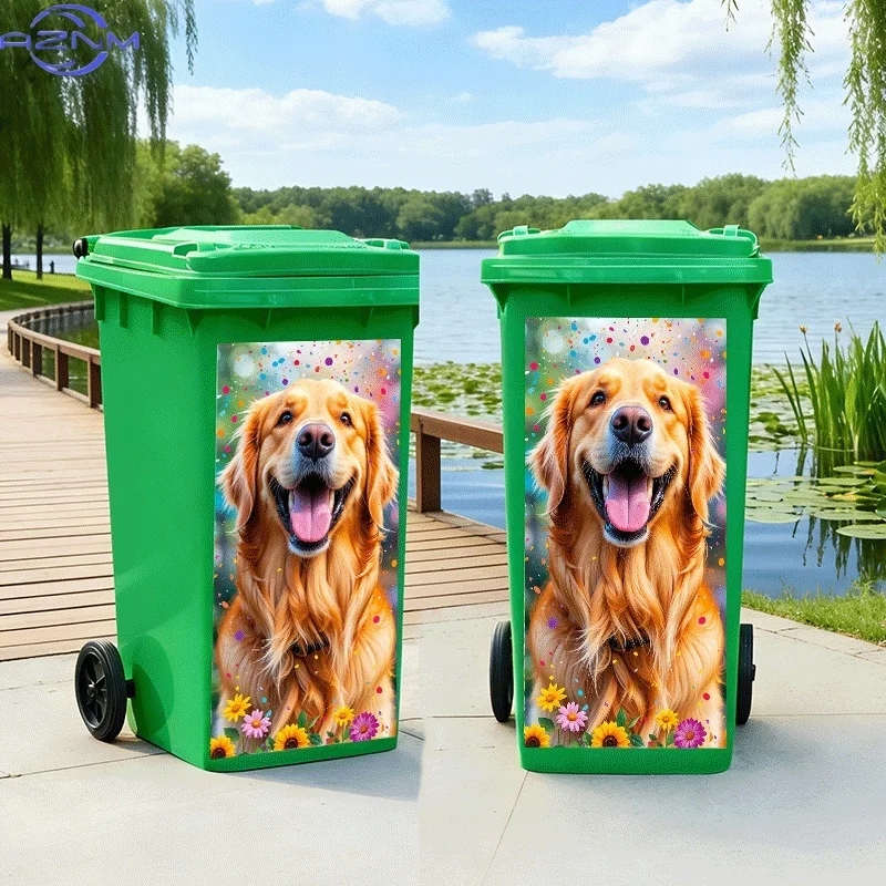 [2D Flat Printing]1pc Trash Can Sticker[Title Translated, Do Not Change] Golden Retriever Smiling Like a Flower Theme Design W