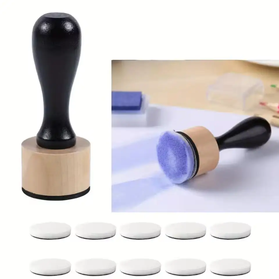 Wooden Handle Sponge Stamp, Hollow Template Coloring Tool for DIY Scrapbooking Ink Blending