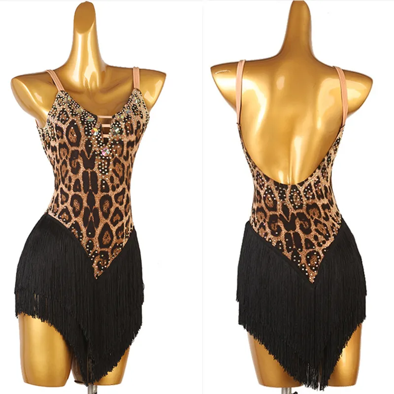 Latin Dance Dress leopard Lady junior latin dance costumes women fringe latin competition dress lq410