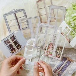 10 Pcs Vintage Hollow Window Collage Cards Stickers Pack DIY Diary Junk Journal Decoration Label Sticker Album Scrapbooking