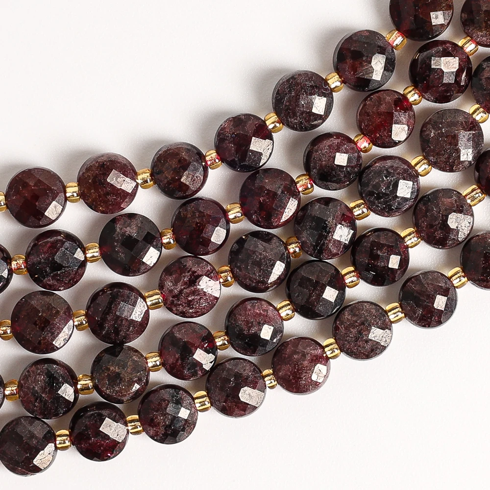 Natural Garnet Beads 6MM Faceted Coin Wine Red Gemstone Beads For Jewelry Making DIY Bracelet Necklace Earrings Accessories Red
