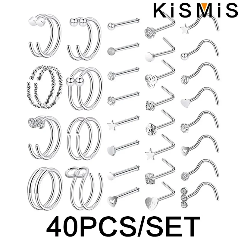 40 teile/satz Nasenringe aus Edelstahl 316l-Aufsteck ringe, Nasen stecker und Prothesen ringe