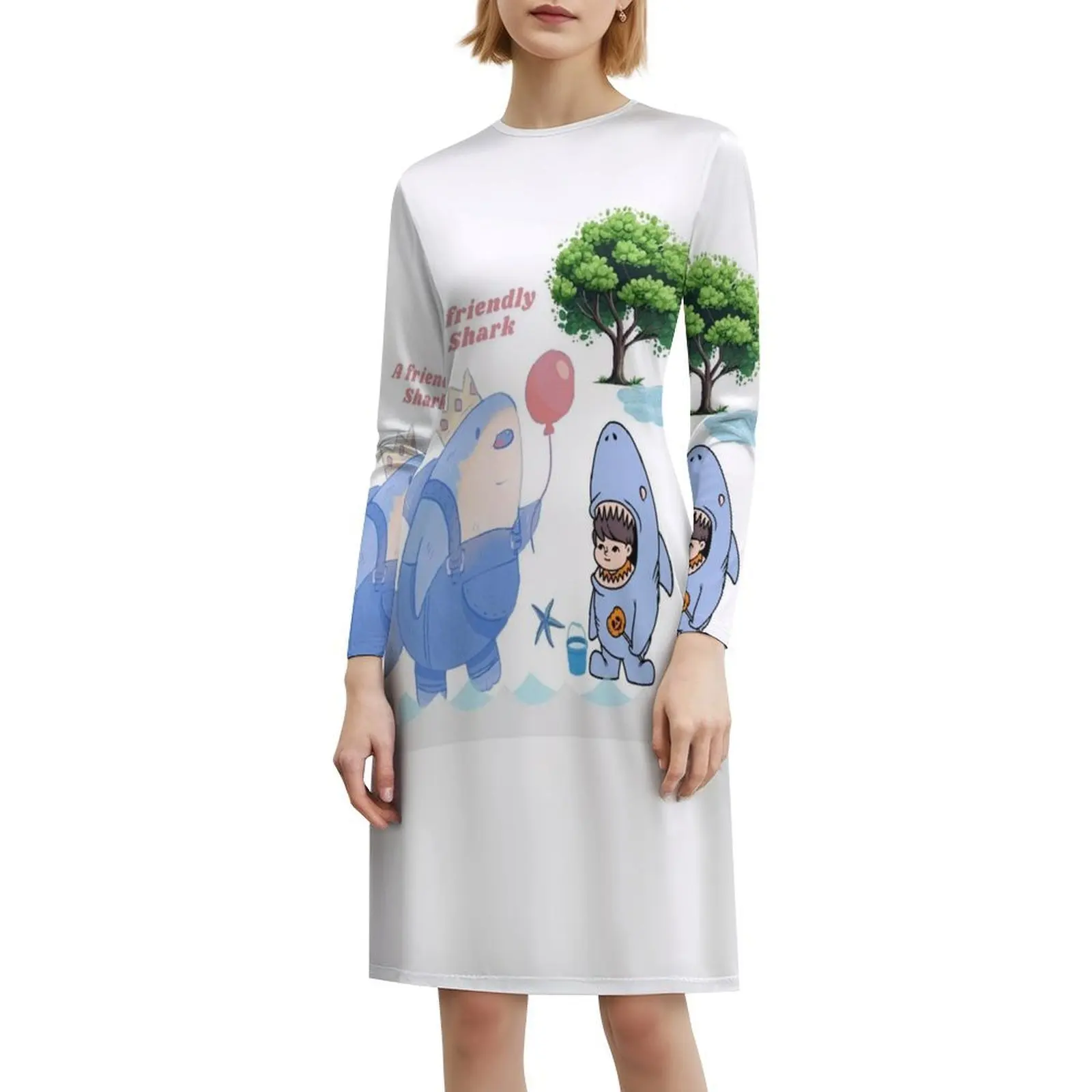 فستان حفلات أنيق للسيدات من Shark فستان على شكل حرف A مع خيارات قصيرة/طويلة/بدون أكمام صديقة لسمك القرش Shark Boy Blue Water