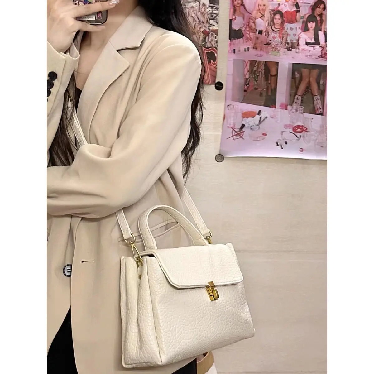 LEFTSIDE Cute Small Design Solid Color Shoulder Bags for Women 2024 Korean Fashion Handbags and Purses Leather Tote Bag