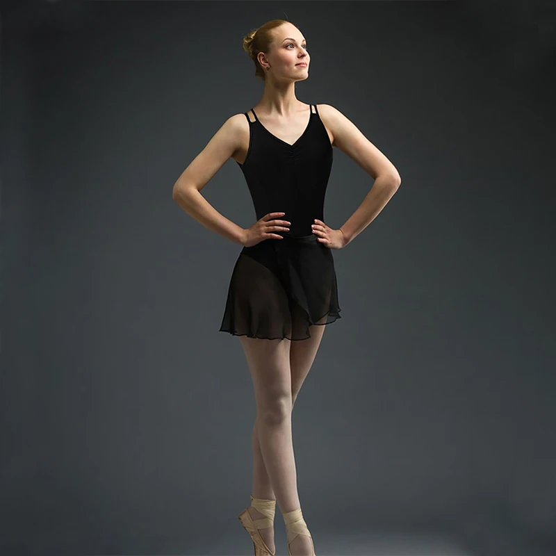 Leotardo de ballet para mujer con cuello en V y espalda cruzada, leotardo de baile con forro en el pecho