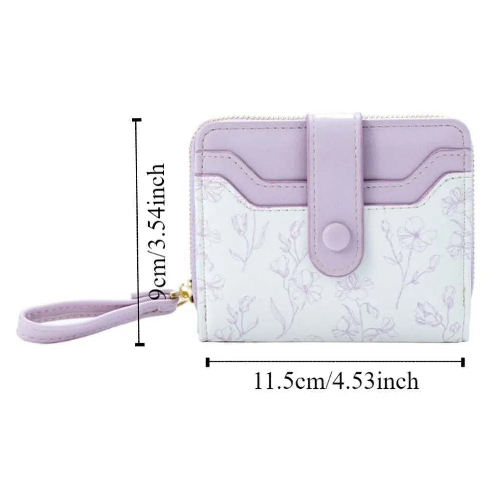 Floral Print Mini Coin Purse Bag Zipper Pouch Multi Function PU Leather Short Wallet Korean Ins Fashion ID Credit Card