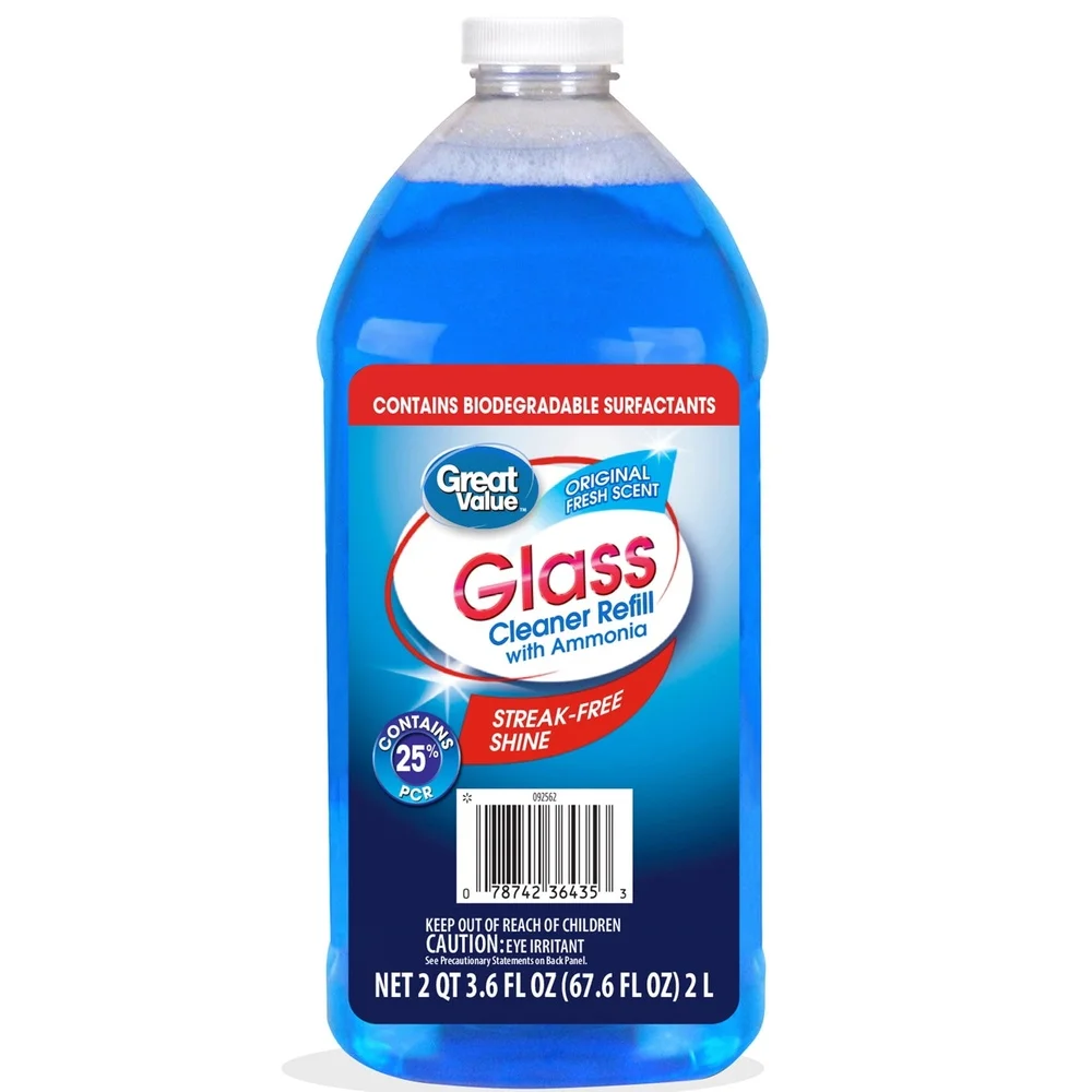 

4 Pack Streak-Free Glass Cleaner Refill 67.6 fl oz Ammonia Based Windows Mirrors Household Use