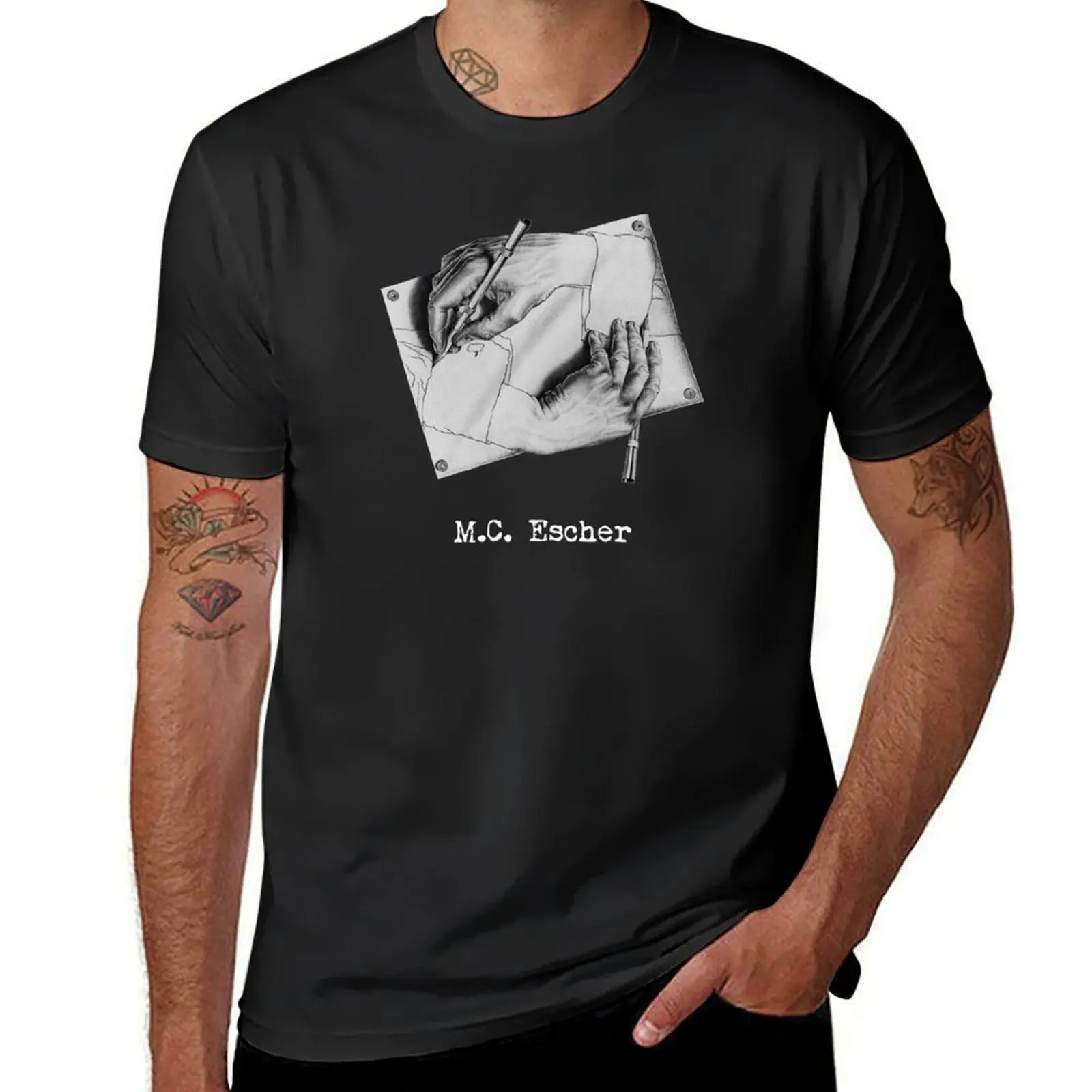 Hands drawing each other surreal artist surrealist art lover M.C. Escher gift shirt or mask T-Shirt quick drying mens t shirts