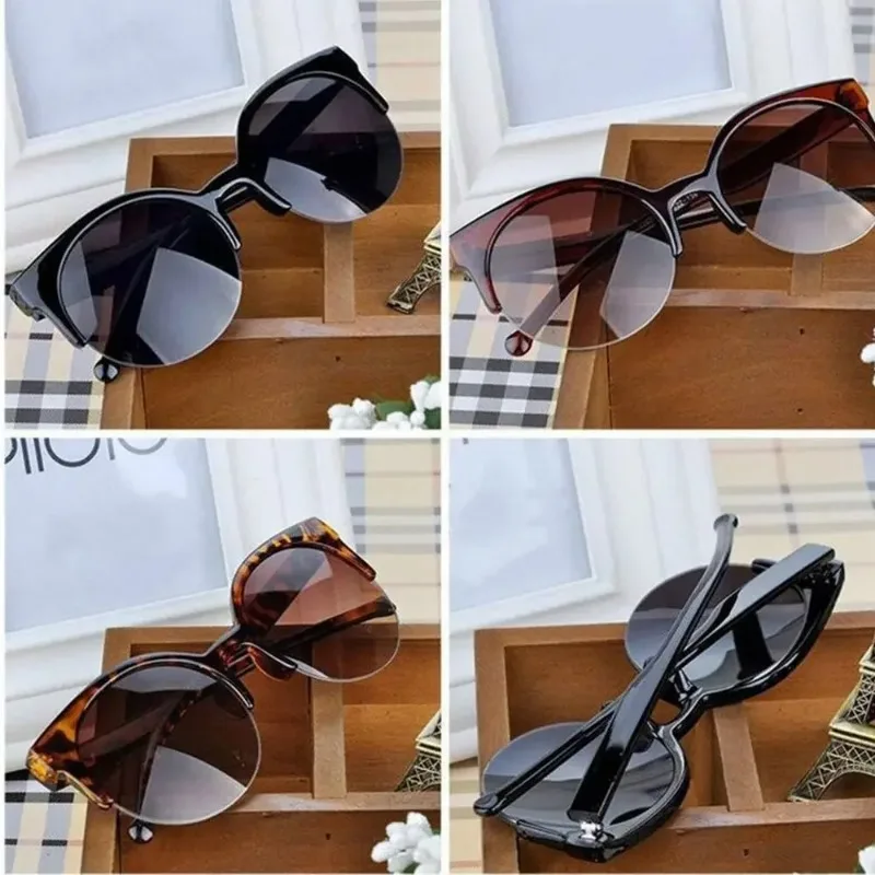 Retro Vintage Cat Eye Sunglasses Half Frame Sunglasses Women Sun Glasses Anti-UV Sunglasses Female Travel Party Eyewear