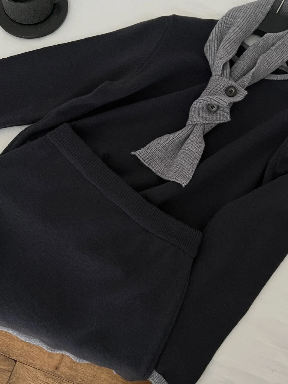 Winter Casual Matte Pullover Rock Set mit Krawatte Farbe Blo Faionable Damen Strickkleidung Polyesterfaser Head over Heels