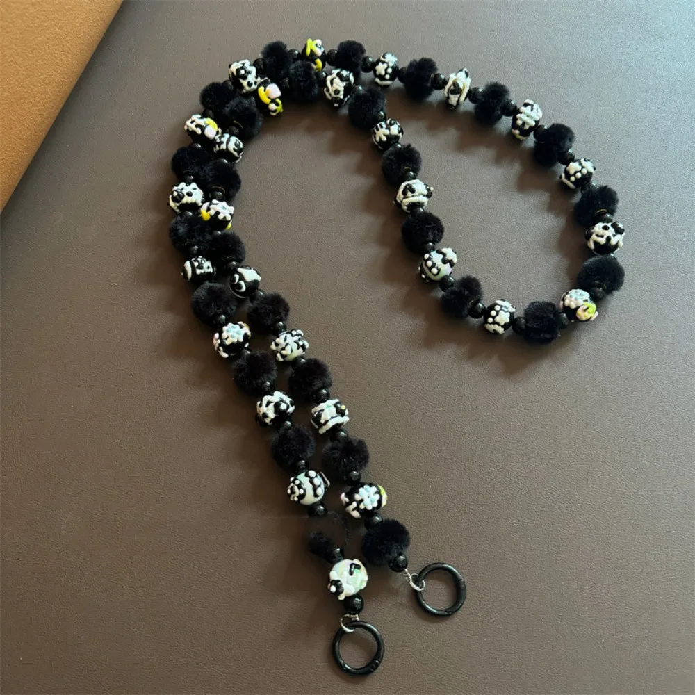 New Plush Long Mobile Phone Lanyard Universal Colorful Crossbody Bag Chain Hand-painted Beaded Phone Charm Rope