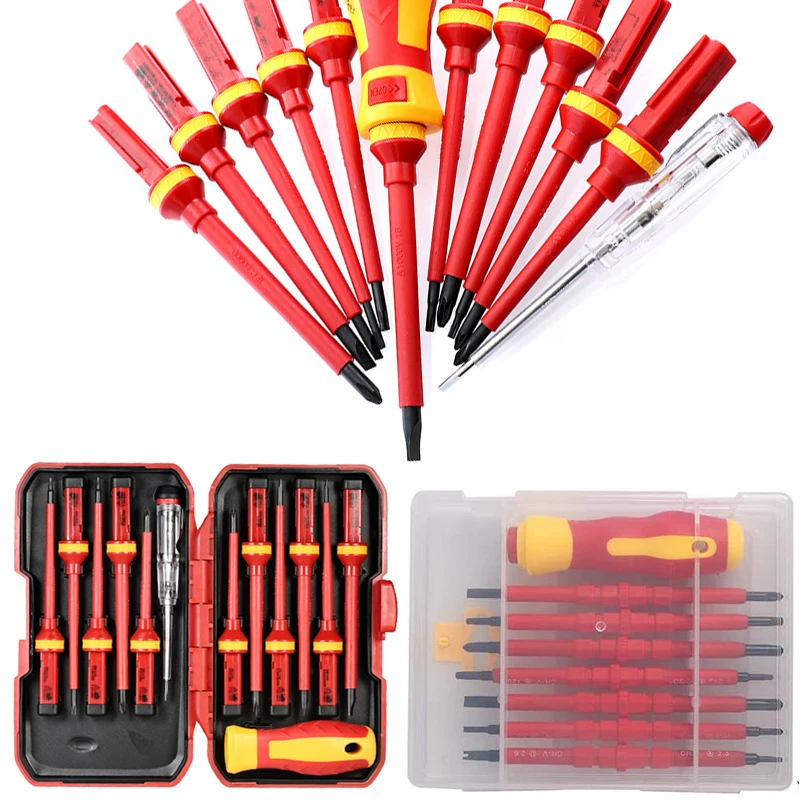 15PCS 380V/13PCS 1000V Changeable Insulated Screwdriver Set And Magnetic Slotted Bits Repair Tool Electrician Tools