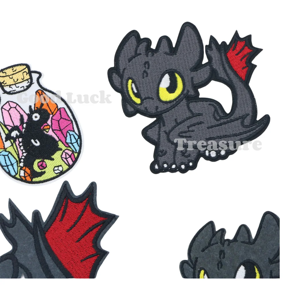 New Miniso Black Dragon Toothless Night Fury Iron On Embroidered Clothes Patch For Clothing Stickers Garment Apparel Accessories