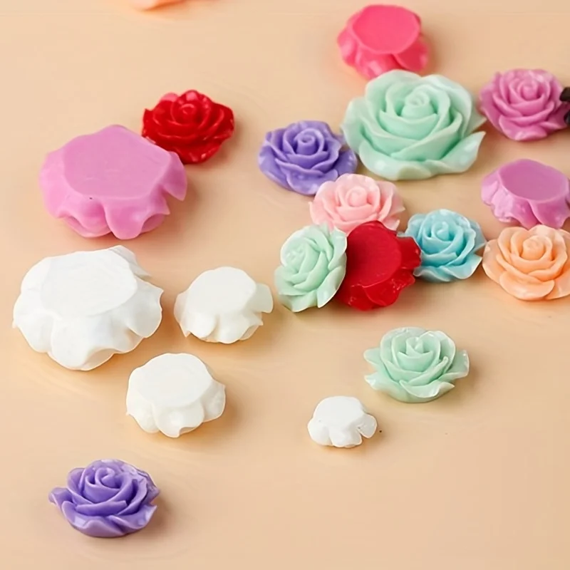 50pcs 10-20mm Randomly Mix Resin Rose Camellia Flower Flatback Cabochons Ornaments Charms Embellishments For Phone Decorations