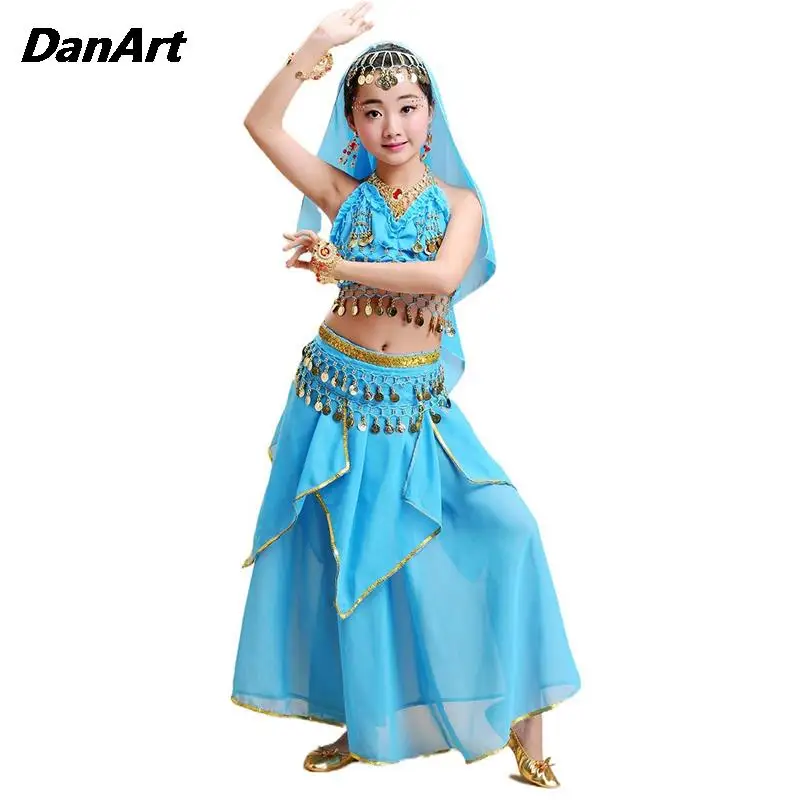 5PCS Sequin Belly Dance Costume Set For Children's Arabic Halloween Outfit Set Kids Indian Dance Performance Clothing Wear