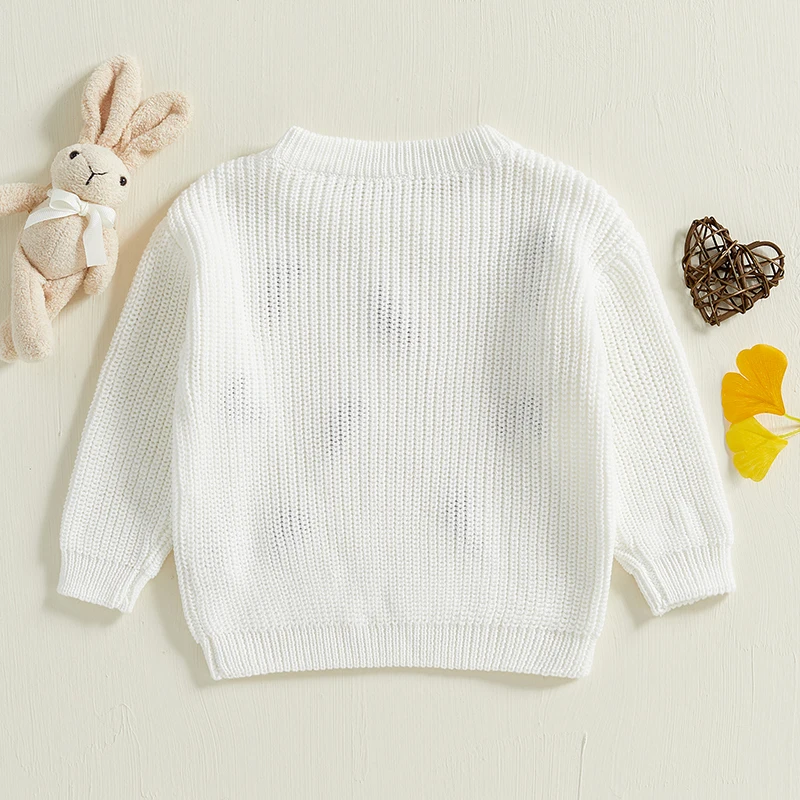 Kids Winter Warm Pullover Sweater with Cute Bunny Design and Cozy Ribbed Knit Texture for Boys and Girls