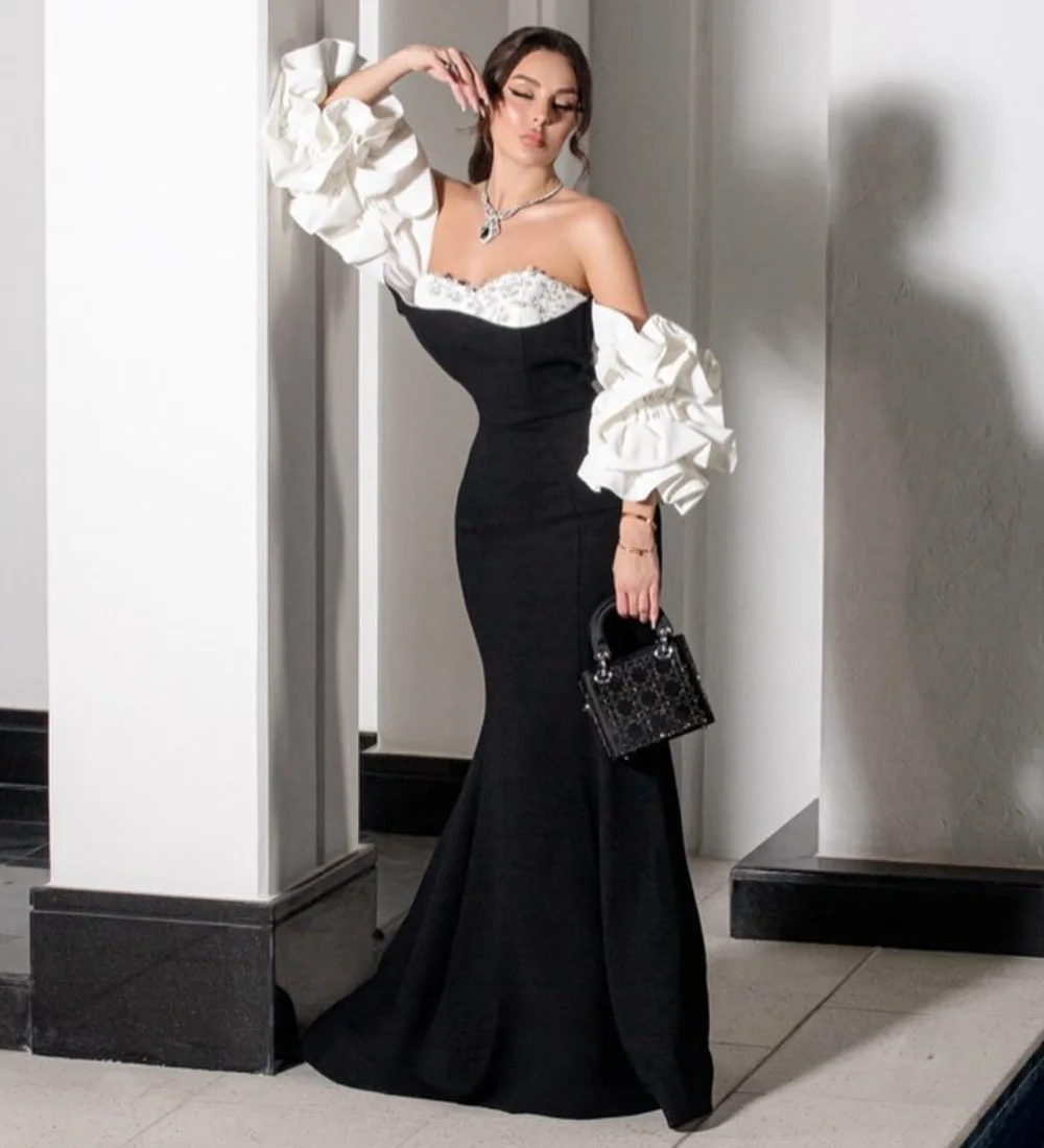 

Customized Elegant Jersey Pleat Sequined Trumpet Off-the-shoulder Long Dresses Bespoke Occasion Dresses Sexy Pastrol