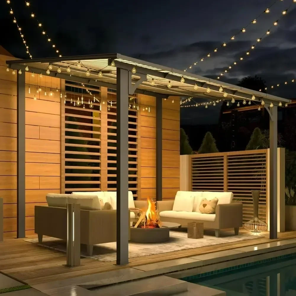 

10' x 8' Gazebo, Small Wall-Mounted Lean to Gazebo Pergola with Roof Hard Top Heavy Duty Awnings for Backyard Arches, Arbours