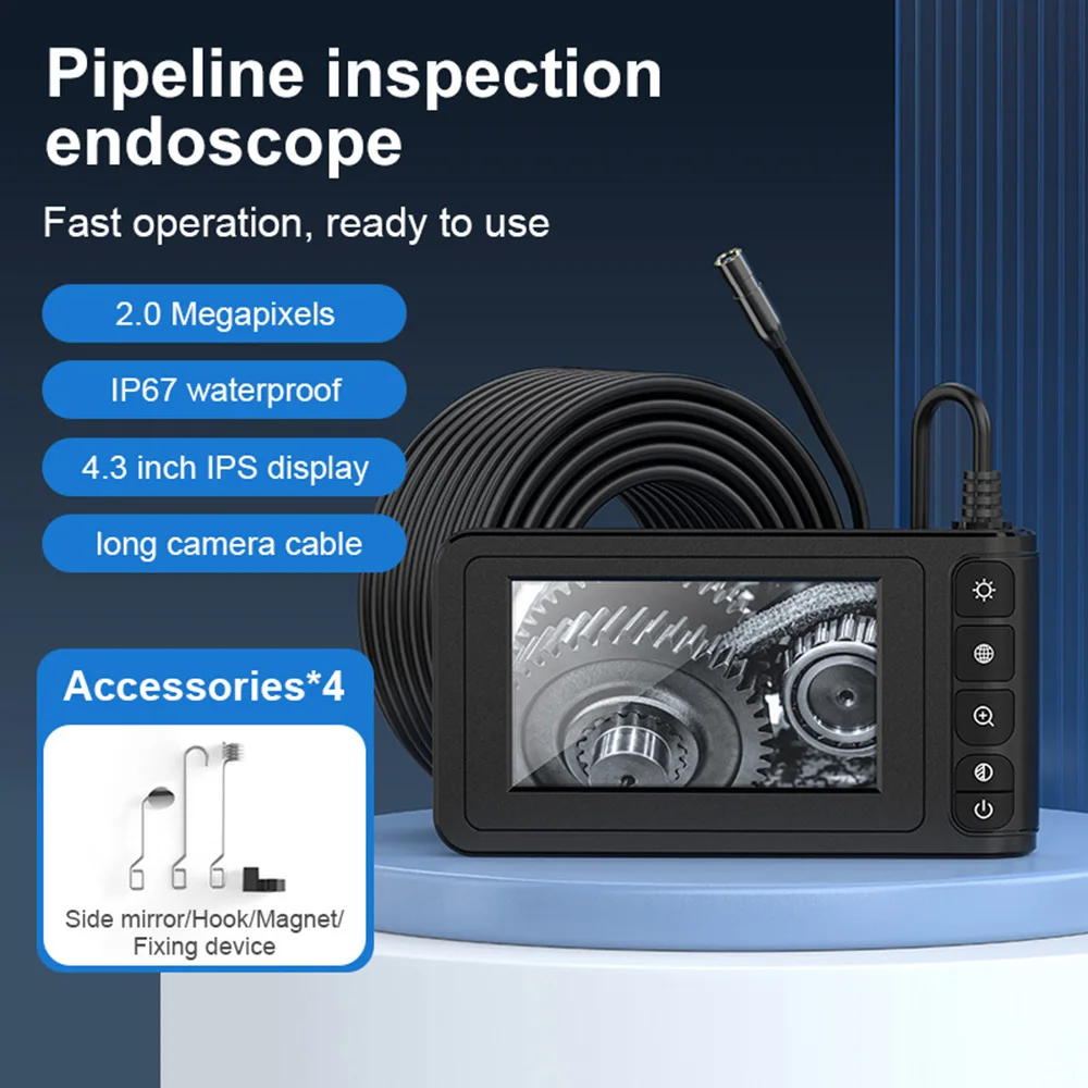 4.3 inch IPS Display Industrial Endoscope Handheld IP67 Waterproof Snake Camera with 8 LED Lights for Automotive Scope Camera