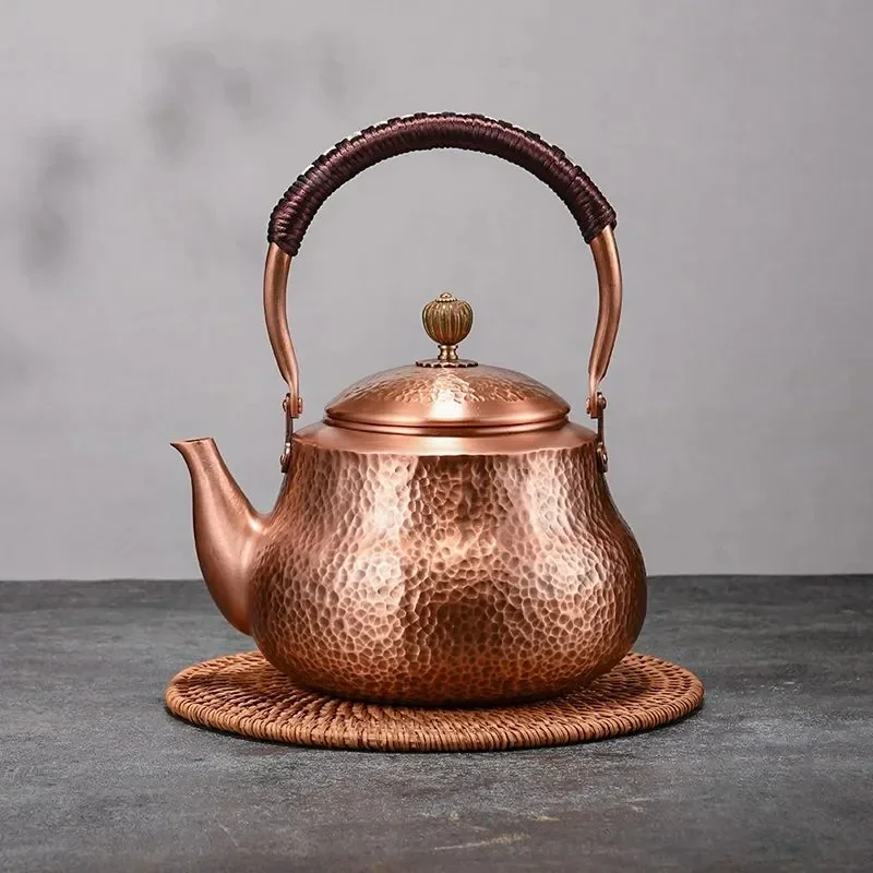 

1.2L/1.5L Red Copper Kettle Large Capacity Pure Copper Boiling Water Kettle Manual Hammer Pattern Making Tea Pot