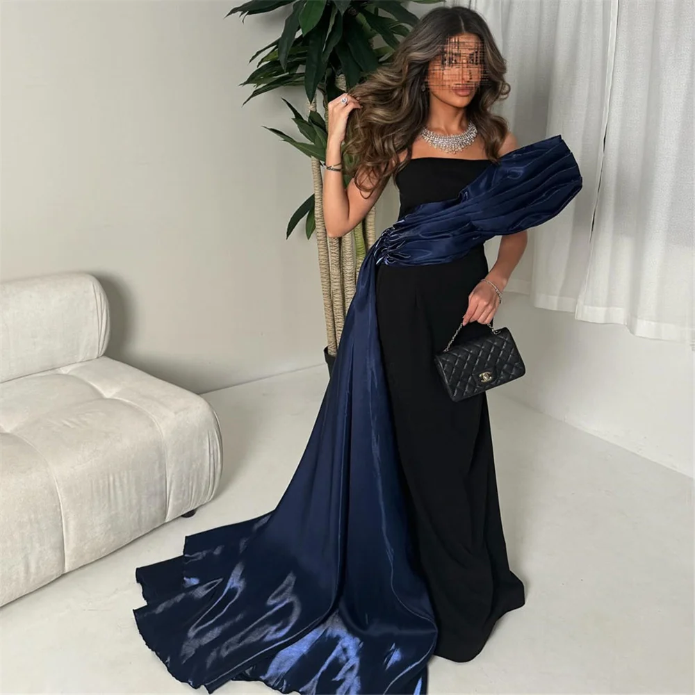 ROYET Pleat Strapless Sleeveless Long Mermaid Formal Evening Dress Vintage Elegant Floor Length Sweep Train Prom Woman Dress