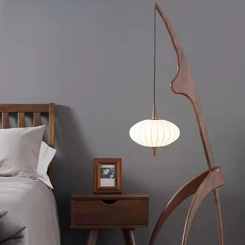 

Nordic Direct Walnut Solid Wood Floor Lamp Living Room Net Red Bedroom Bedside Creative Exhibition Hall Corner Standing Light