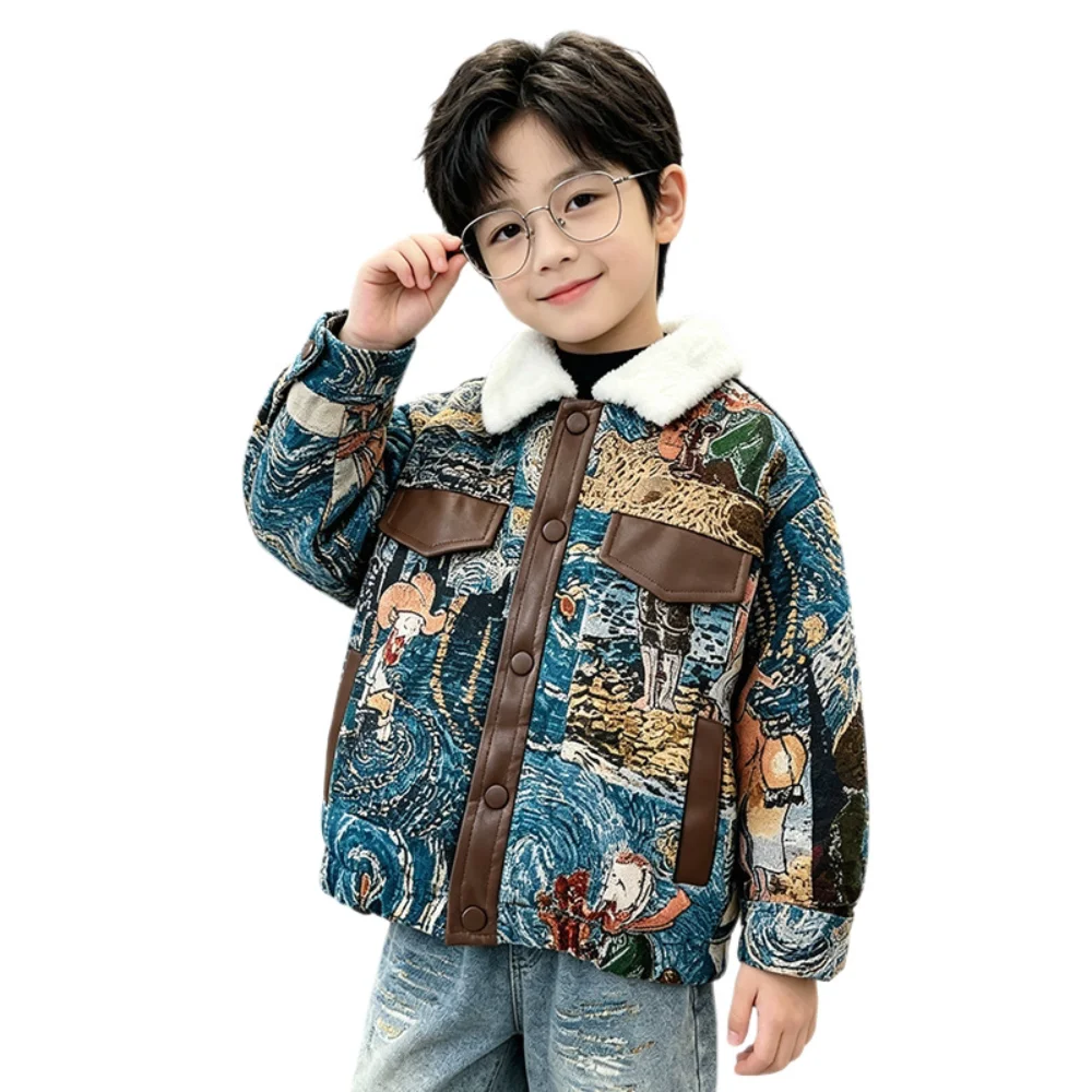 2026 New Boys Girls Autumn Winter Coat, Korean Style Handsome Versatile Kids Casual Fleece Lined Jacket Tops  90-150cm