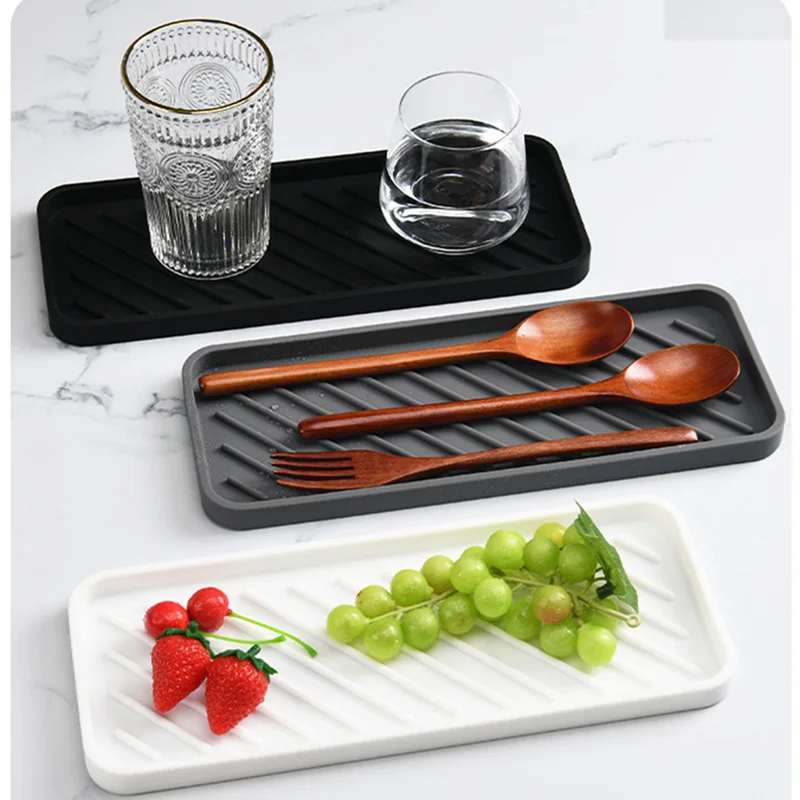 Countertop Silicone Tray Kitchen Seasoning Bottles Storage Tray Bathroom Soap Dish Dispenser Toiletries Drain Pad Organizer