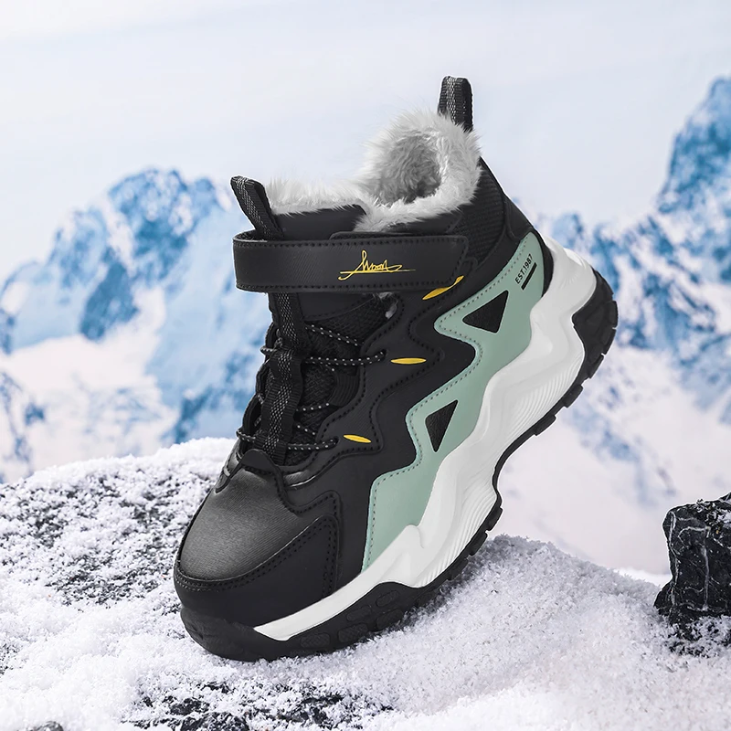 

Зимние детские кроссовки, плюшевые теплые походные ботинки для детей, нескользящая уличная обувь для альпинизма, повседневные зимние зимние ботинки для мальчиков