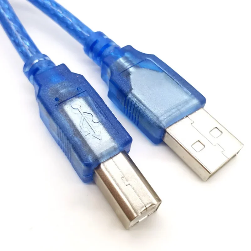 USB 2.0 kabel do drukarki typ A męska do typu B męski przezroczysty niebieski podwójne ekranowanie, duża prędkość