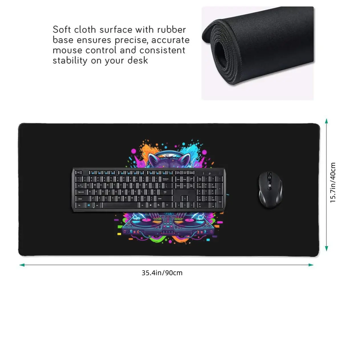 Neon Raccoon DJ With Animal Party Large Mouse Pad Computer Keyboard Mouse Mat PC Laptop Desk Mat Office Accessories Table Mats