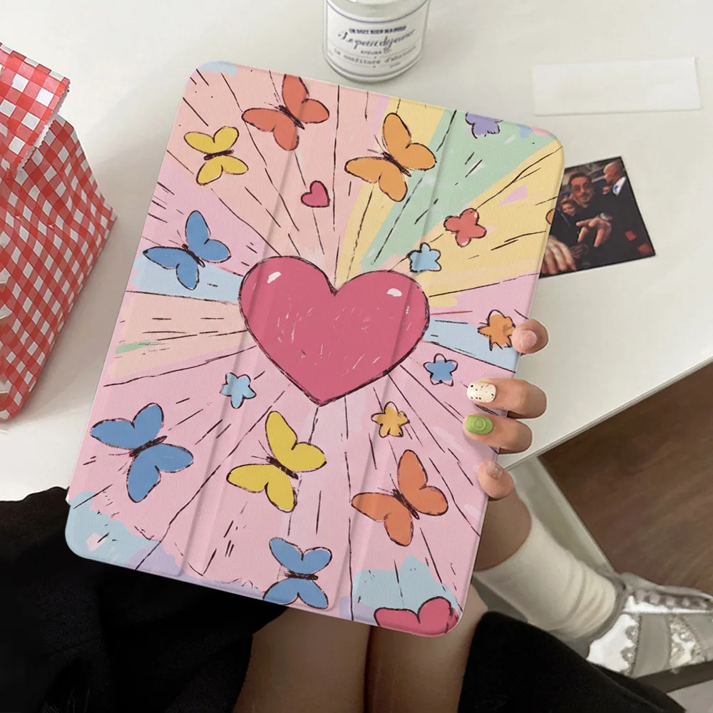 Colorful Heart Butterfly 720° Rotating Acrylic Tablet Case for iPad Air 11 13 2026 mini 7 2024 8.3inch Pro 11 13 Air 13 11 2025