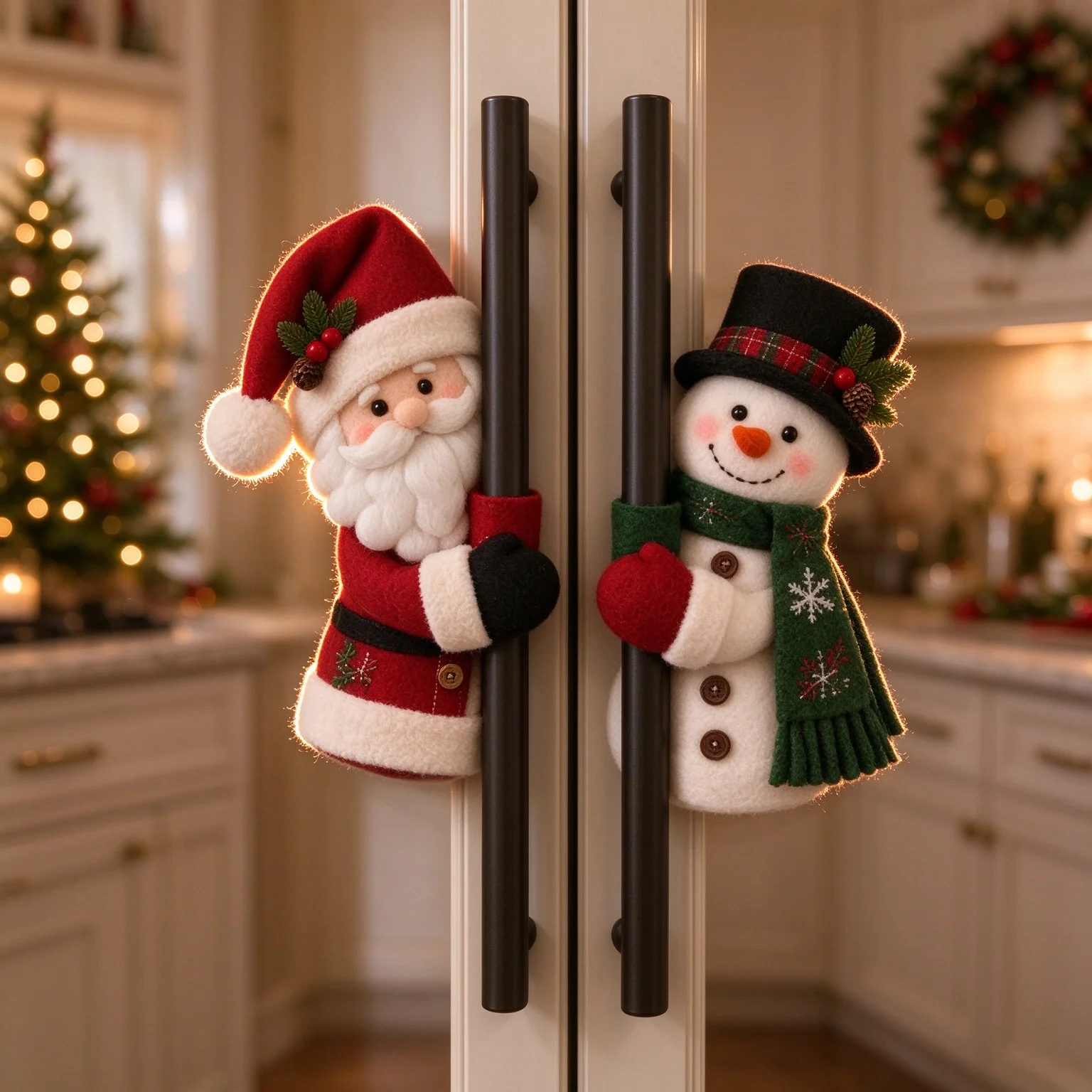2026 Christmas Santa And Snowman Door Handle Cover Plush Hugger Xmas Door Knob Decor Holiday Home Front Door Decoration Ornament