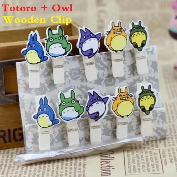 10pcs/lot  Zakka Kawaii  Cartoon Owl design DIY Wooden bag Clip set with Hemp rope High quality office school supplies retail