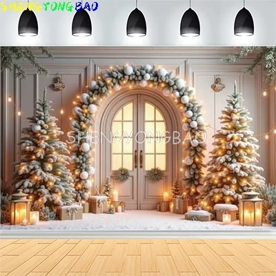 

Christmas Day New Year Party Photography Backdrops Prop Window Living Room Interior Xmas Tree Snow Theme Photo Background NJ-52