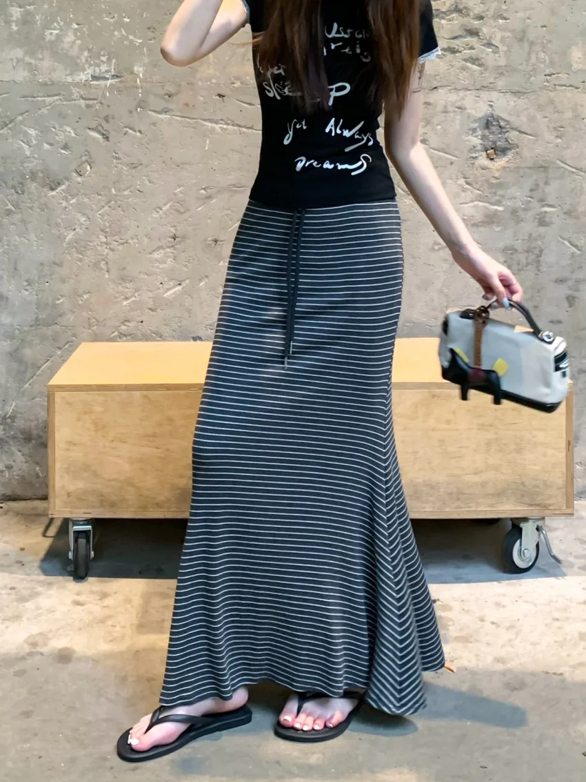 Alien Kitty Nuova Sirena Lavare Gonne A Vita Alta Donna Estate 2025 Office Lady Allentato Vintage Streetwear Casual Quotidiano Aderente