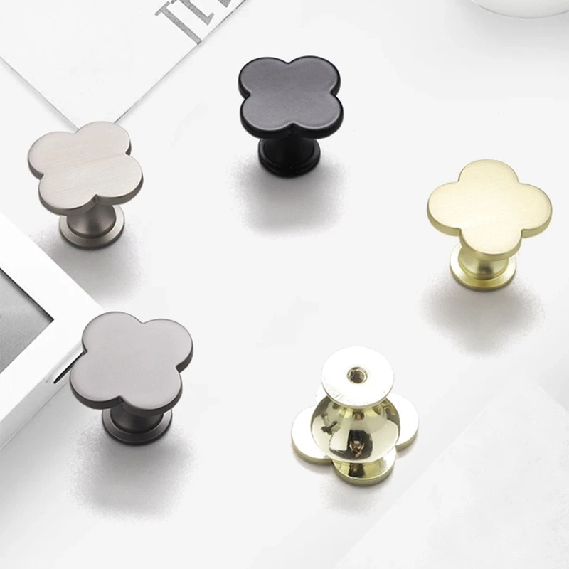 Clover Cabinet Pulls Zinc Alloy Multicolor Single Hole Knob Nordic Luxury Drawer Handles