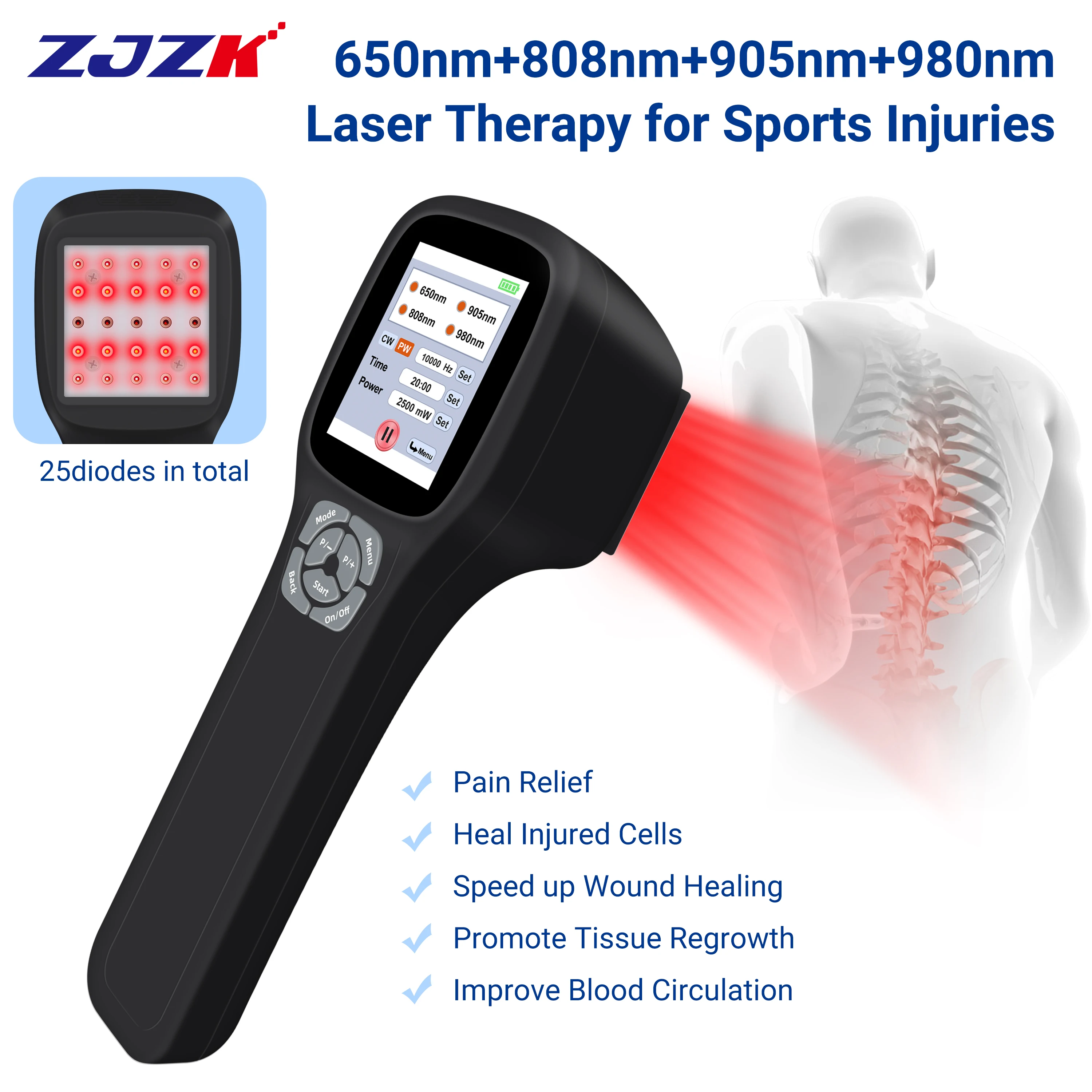 

Многофункциональный аппарат для физиотерапии холодным лазером ZJZK: красный и инфракрасный свет для облегчения боли при артрите, тендините, отеках (LLLT)