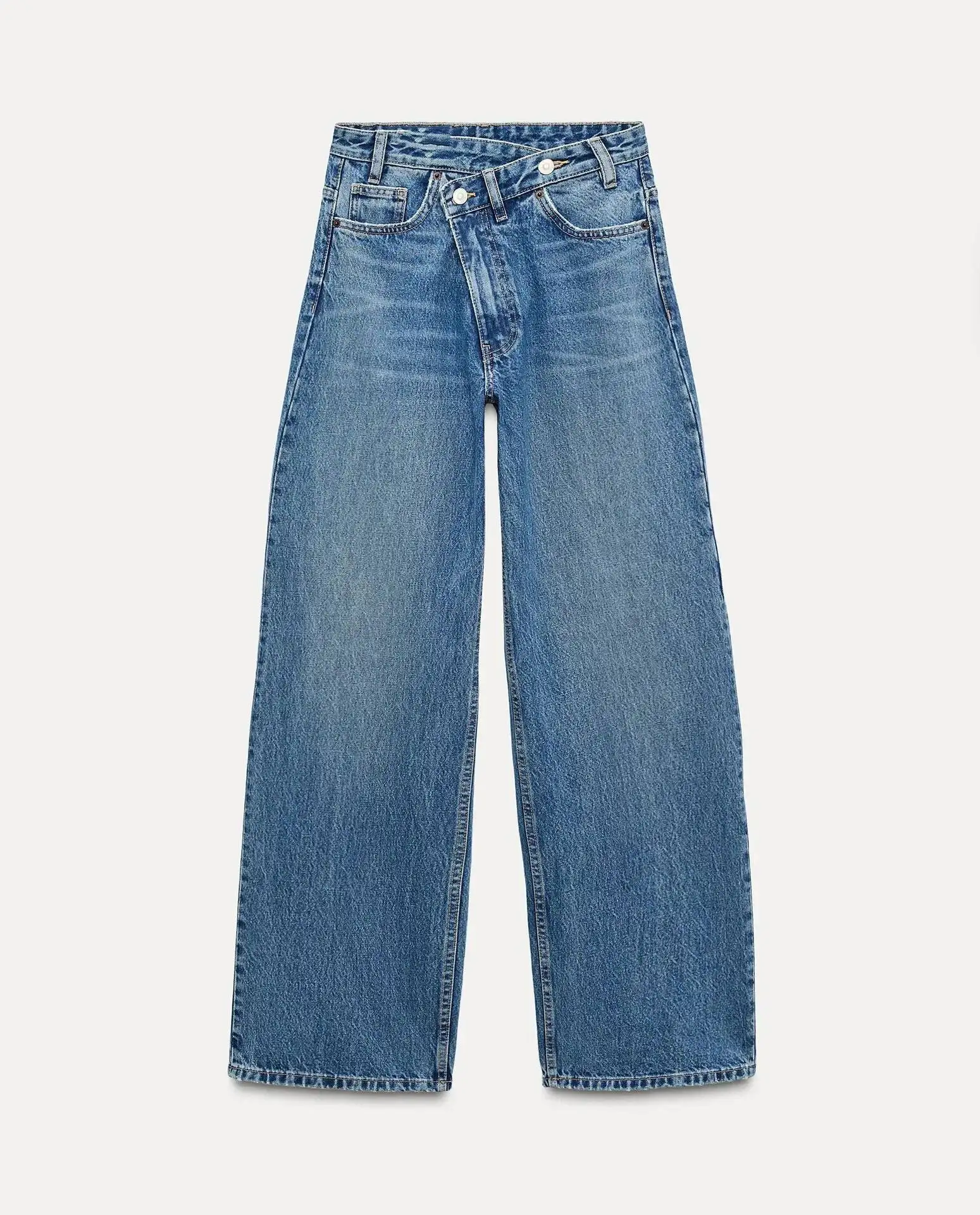 Jean Double boutonnage à jambes larges pour femmes, polyvalent, élégant, décoration de boutons, taille moyenne, nouvelle collection 2026