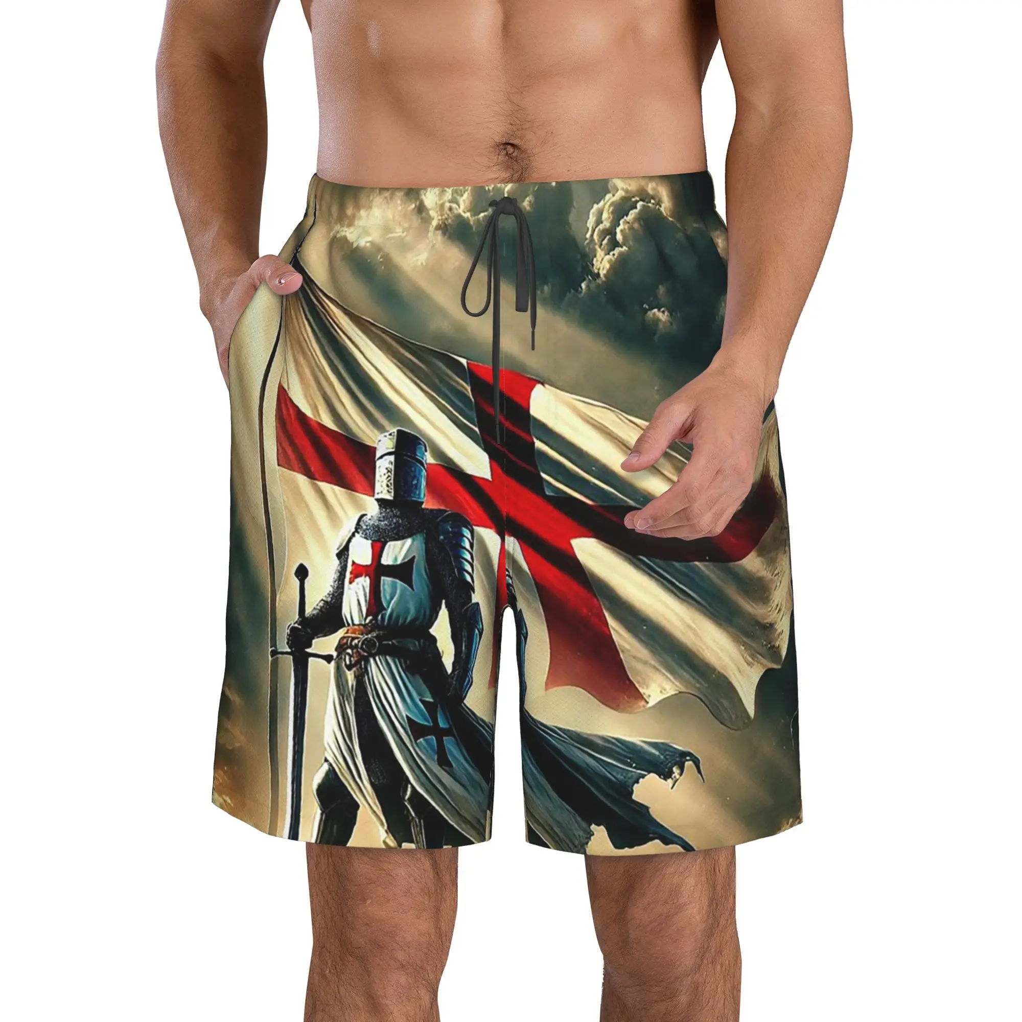 Knights Templar Trunks Beach Board Shorts Casual Quick Dry Swim Summer Men Pants