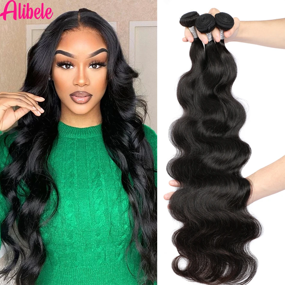 Alibele-Tissage en Lot Brésilien Naturel Body Wave, Extensions de Cheveux Longs, Richesse, 38/40 Pouces