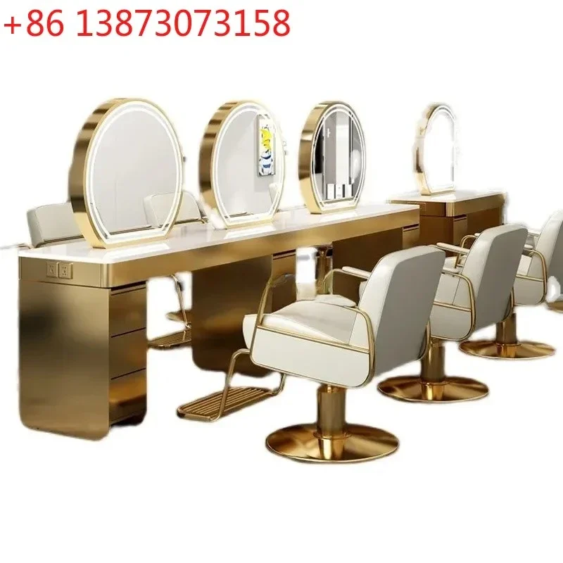 88.Single Double-Sided Dressing Table Hair Salon with Light Perm Hair Salon Hair Cutting round Mirror