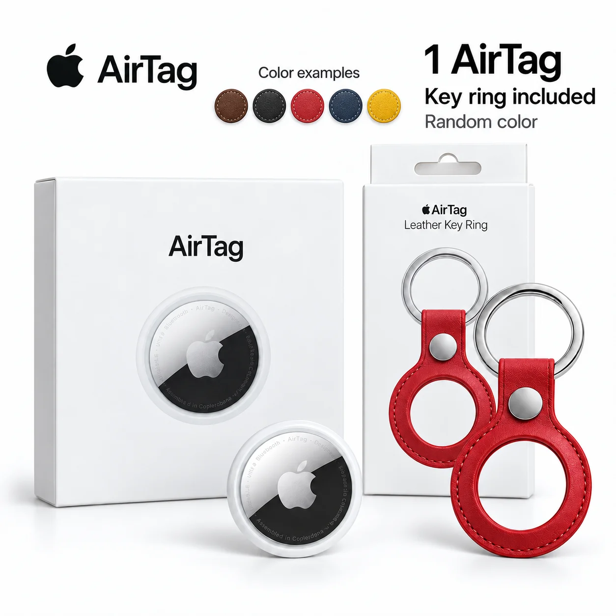 Original Apple AirTag 1st Gen 1 Pack Bluetooth Item Tracker for iPhone Find My Keys Bags Luggage with Free Random Color Key Ring