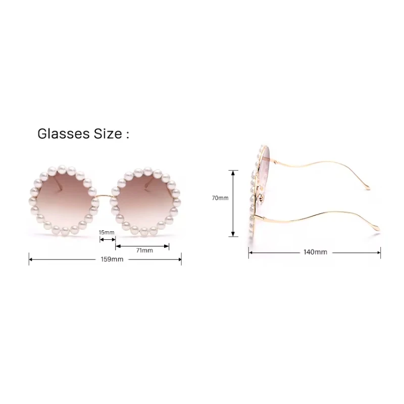 Pearl Round Framed Sunglasses Ins Stylish Wavy Leg Gradient Sunglasses UV400