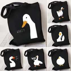 Divertente Honk Untitled Goose Game Frog Pingu Duck Cute Cartoon Girl Women Canvas Shoulder Shopping Book borsa in cotone Eco Tote Bag