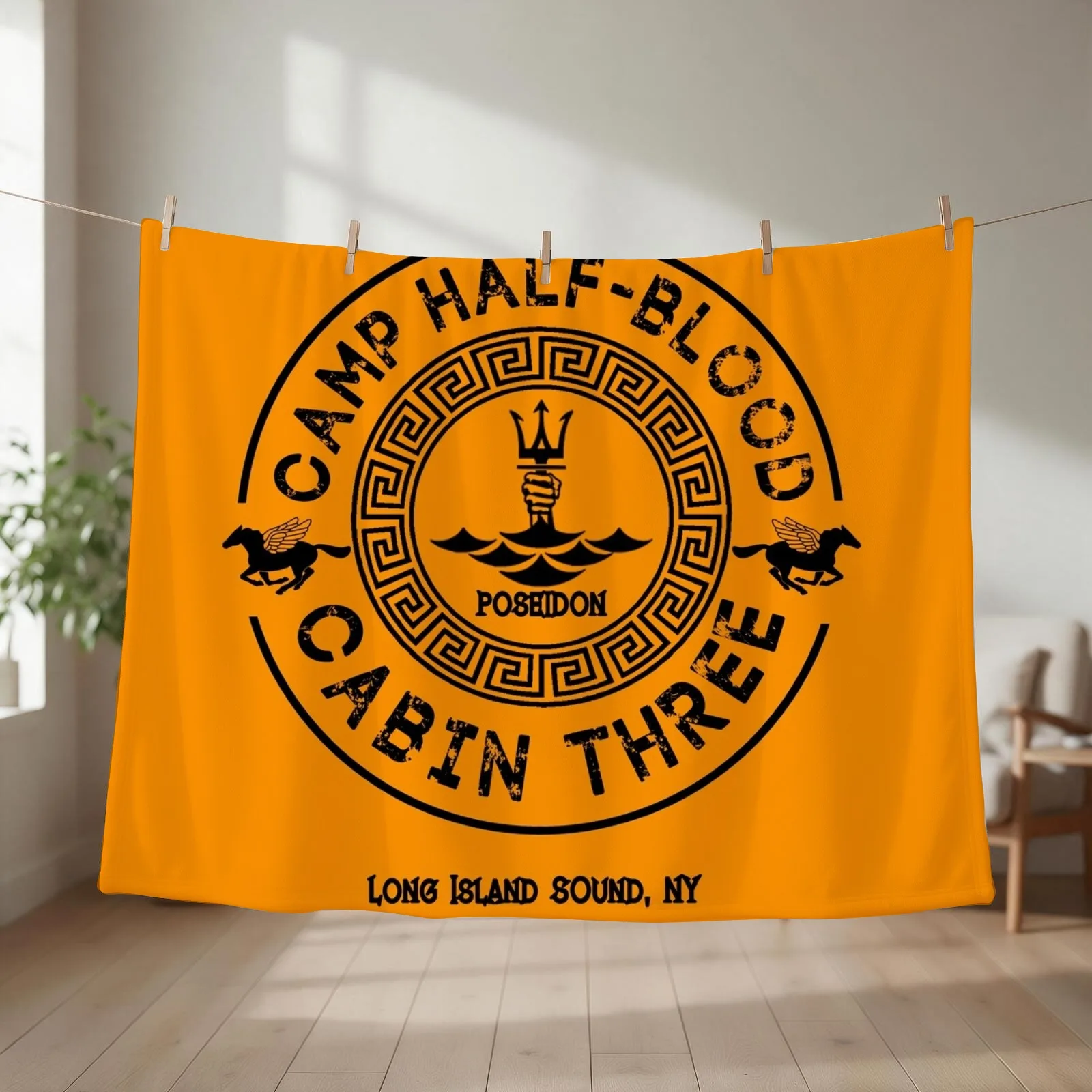 Percy Jackson - Camp Half-Blood - Cabin Three - Poseidon Throw Blanket couch cozy soft plush fuzzy picnic outdoor blanket